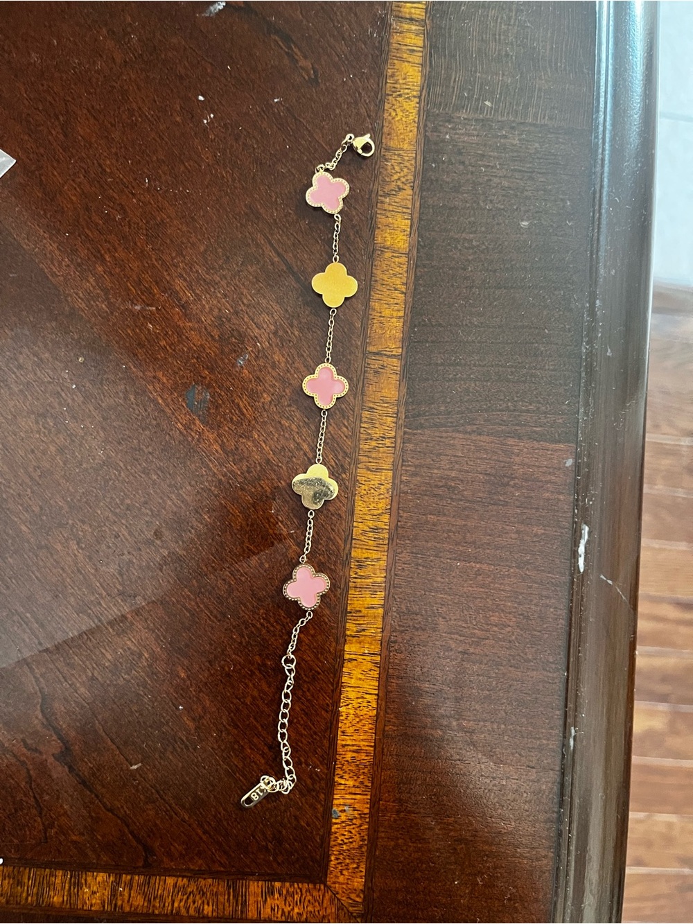 Gold-Tone Pink and Yellow Clover Link Bracelet